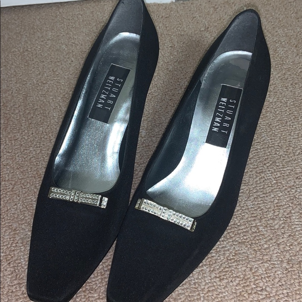 Stuart Weitzman Kumos. Black with rhinestone bows